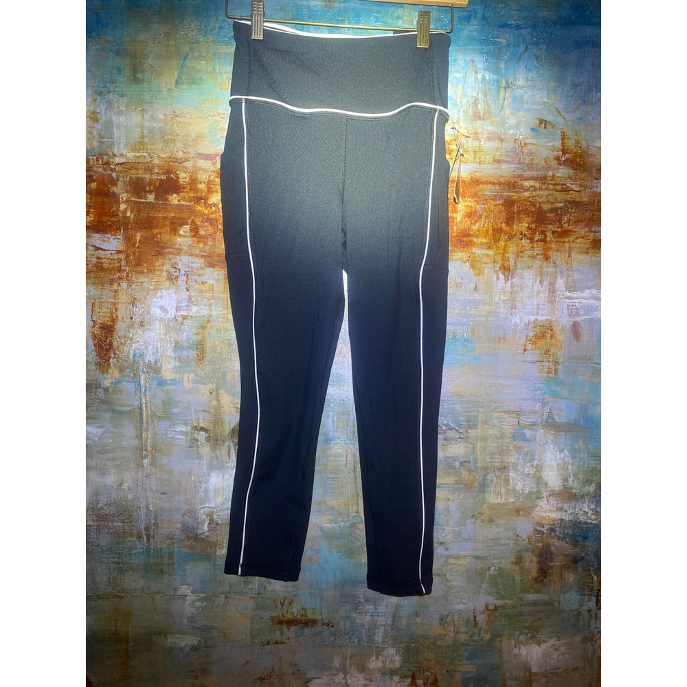 Body Glove Womens High Waist Capri Leggings Black White Piping BGLC759 Small NWT